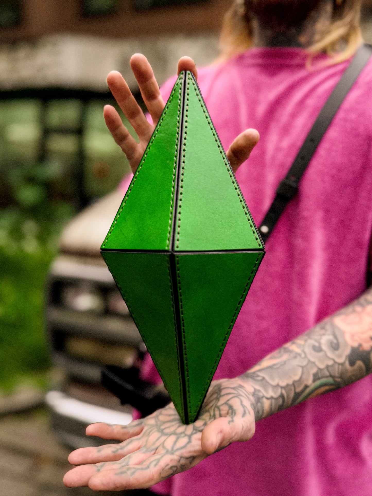 Handmade Green Crystal Bag | Geometric Sculptural Handbag with Magnetic Closure