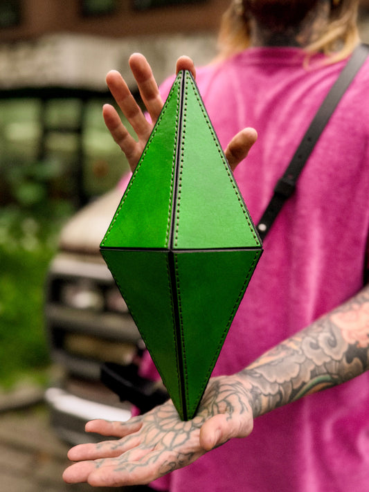 Handmade Green Crystal Bag | Geometric Sculptural Handbag with Magnetic Closure