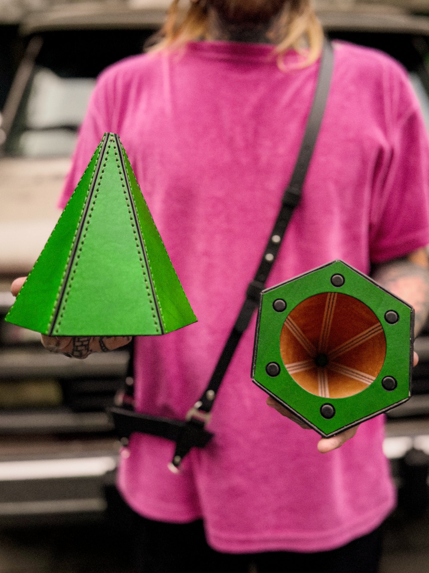 Handmade Green Crystal Bag | Geometric Sculptural Handbag with Magnetic Closure