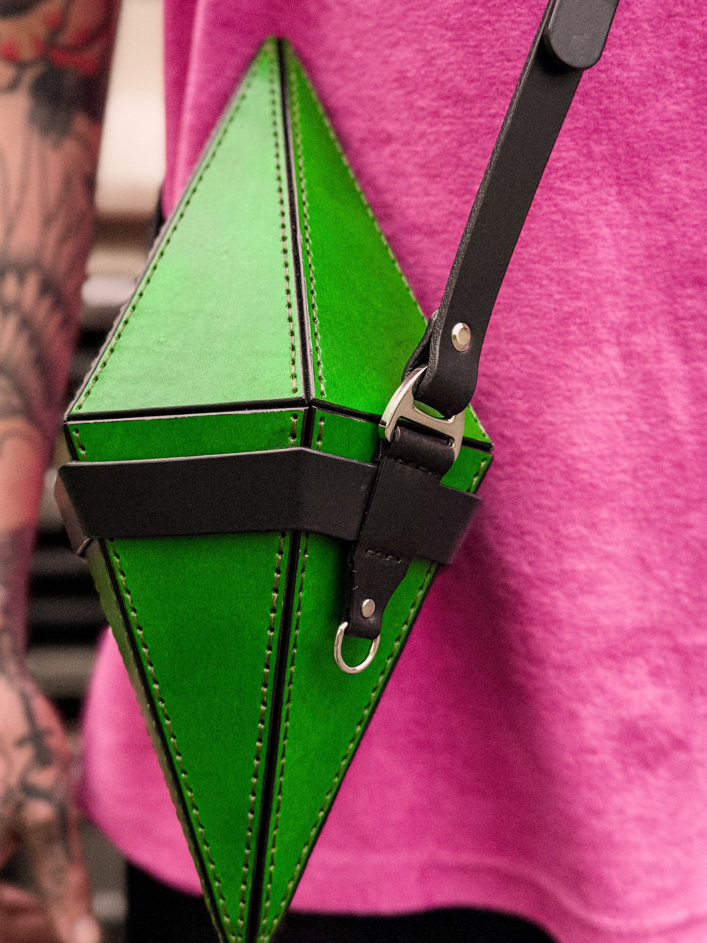 Handmade Green Crystal Bag | Geometric Sculptural Handbag with Magnetic Closure