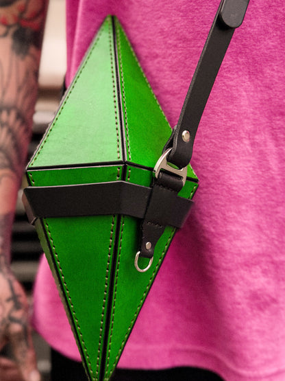 Handmade Green Crystal Bag | Geometric Sculptural Handbag with Magnetic Closure