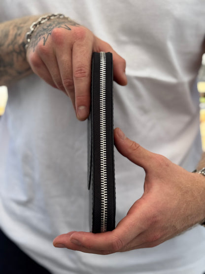 Black Leather Zip Around Wallet | Long Minimalist Design