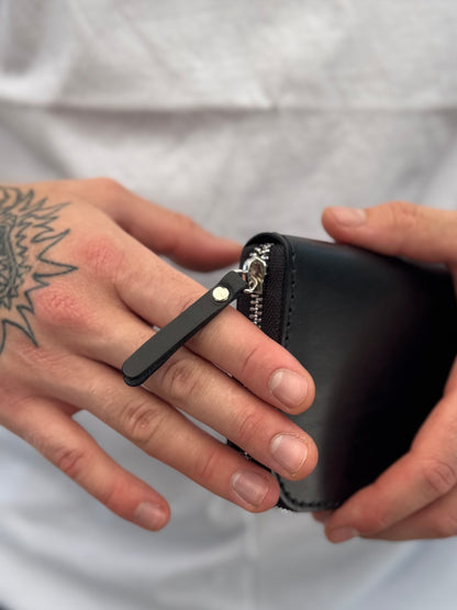 Black Leather Zip Around Wallet | Long Minimalist Design