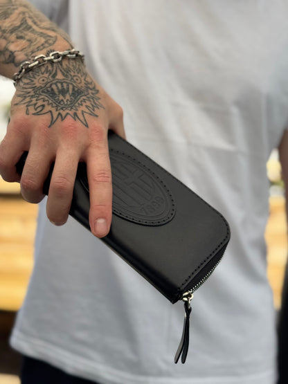Black Leather Zip Around Wallet | Long Minimalist Design