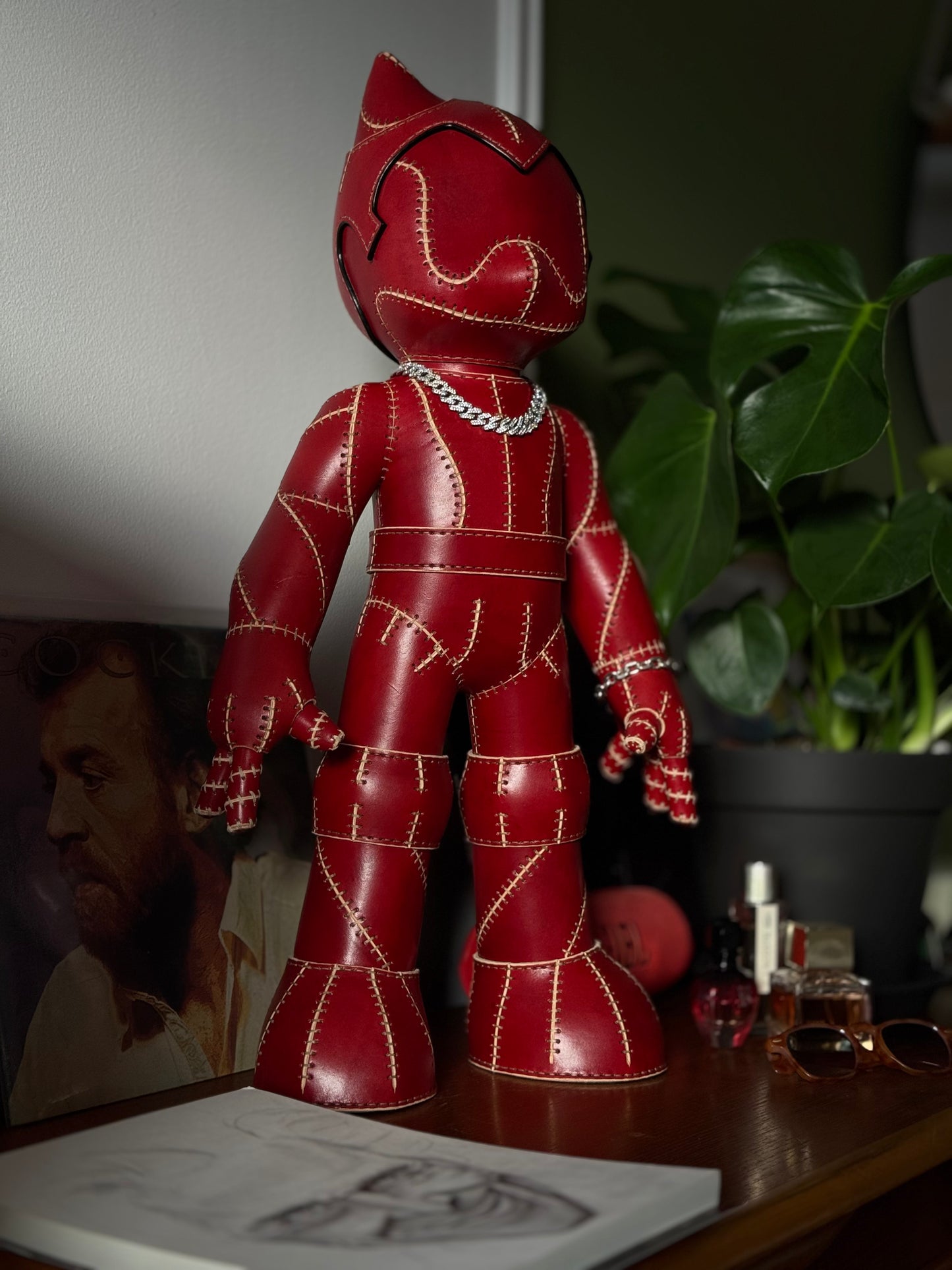 Handmade Red Leather Sculpture| Stitched Leather Art Character