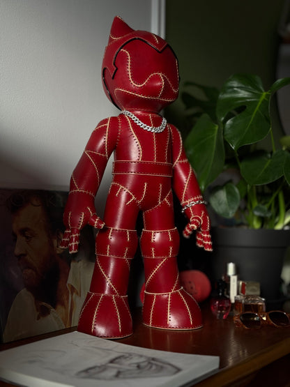 Handmade Red Leather Sculpture| Stitched Leather Art Character