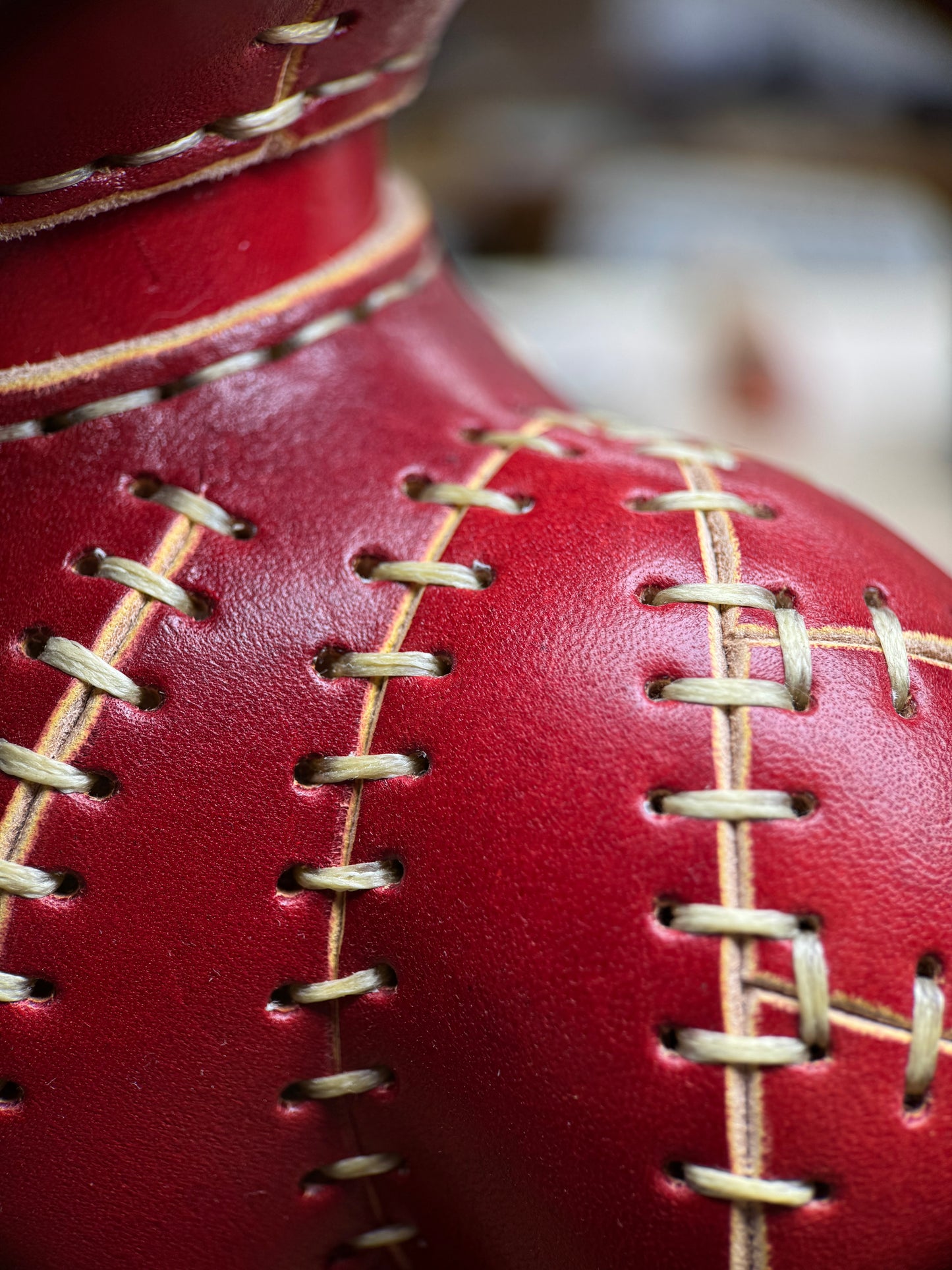 Handmade Red Leather Sculpture| Stitched Leather Art Character