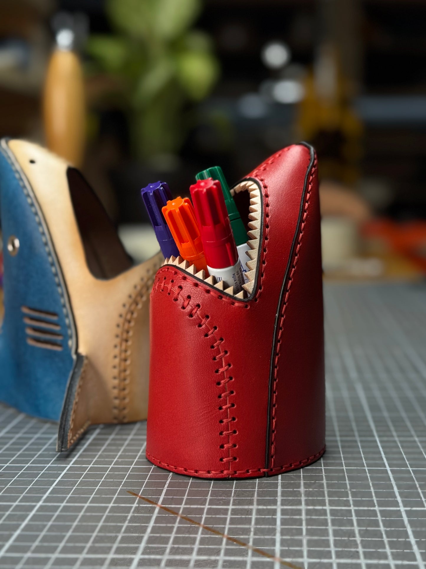 Leather Shark Pen Holder| Modular Desk Organizer