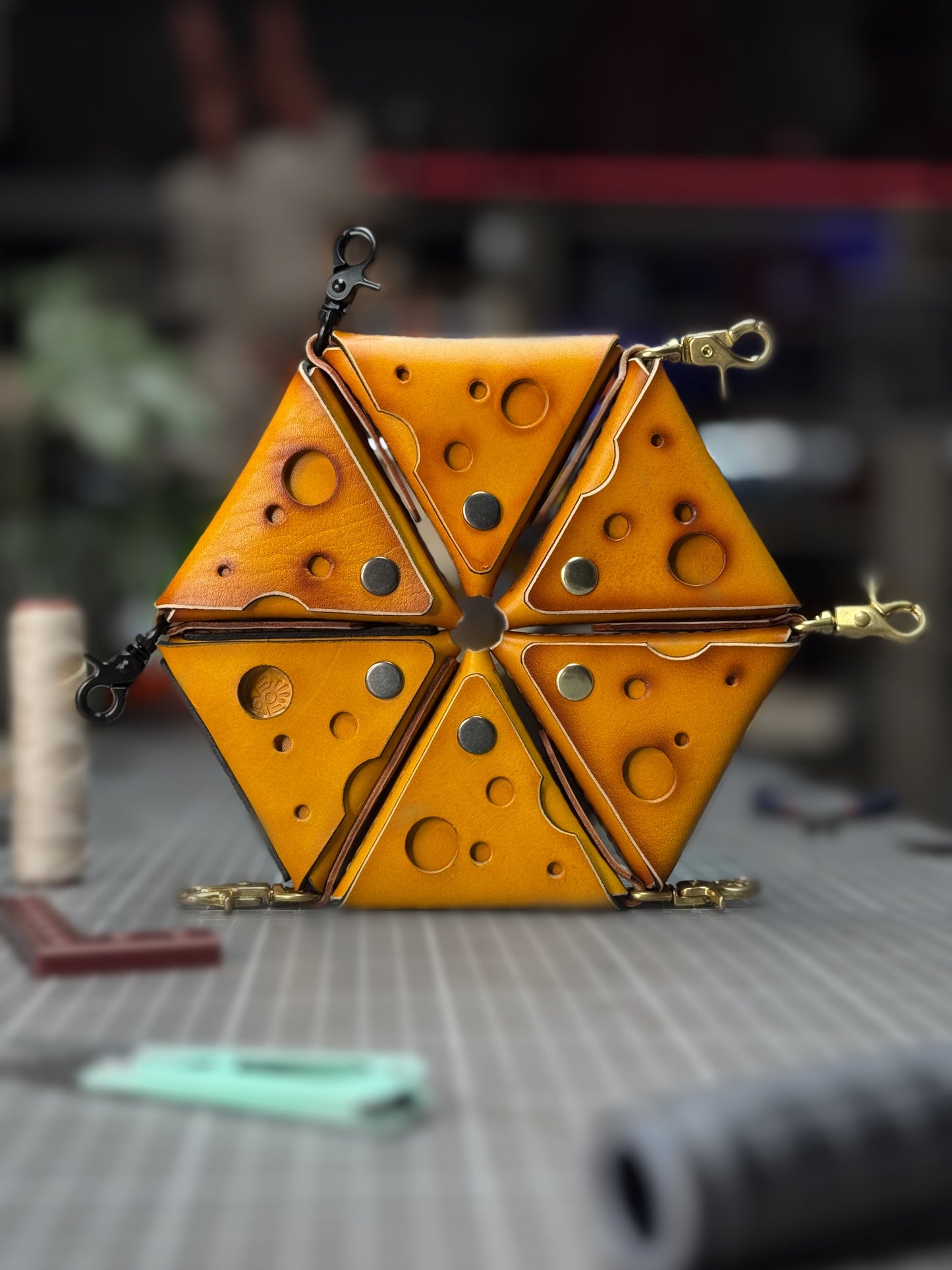 Leather Cheese Keychain Pouch | Coin Bag