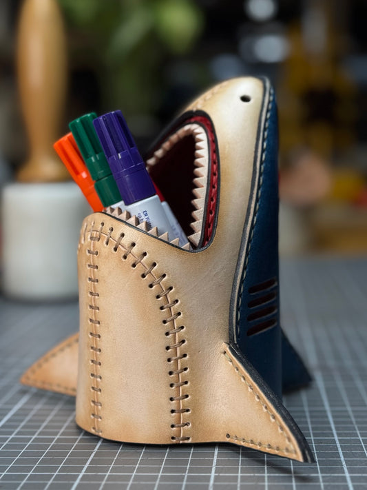Leather Shark Pen Holder| Modular Desk Organizer