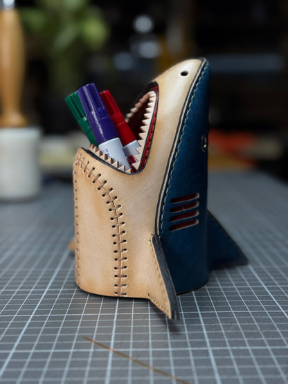 Leather Shark Pen Holder| Modular Desk Organizer