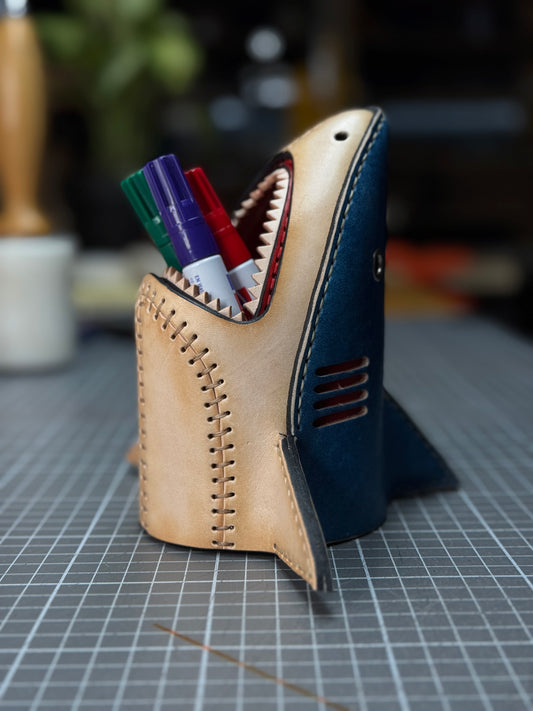 Leather Shark Pen Holder| Modular Desk Organizer