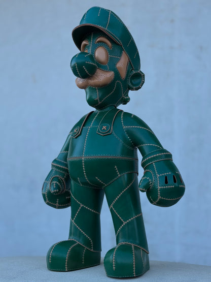 Green Plumber Character – Handmade and Hand-Painted Leather Sculpture