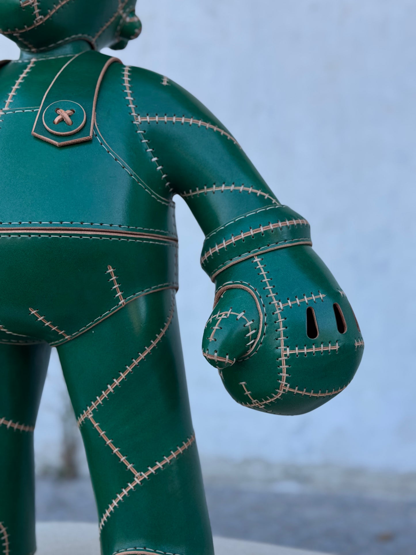 Green Plumber Character – Handmade and Hand-Painted Leather Sculpture