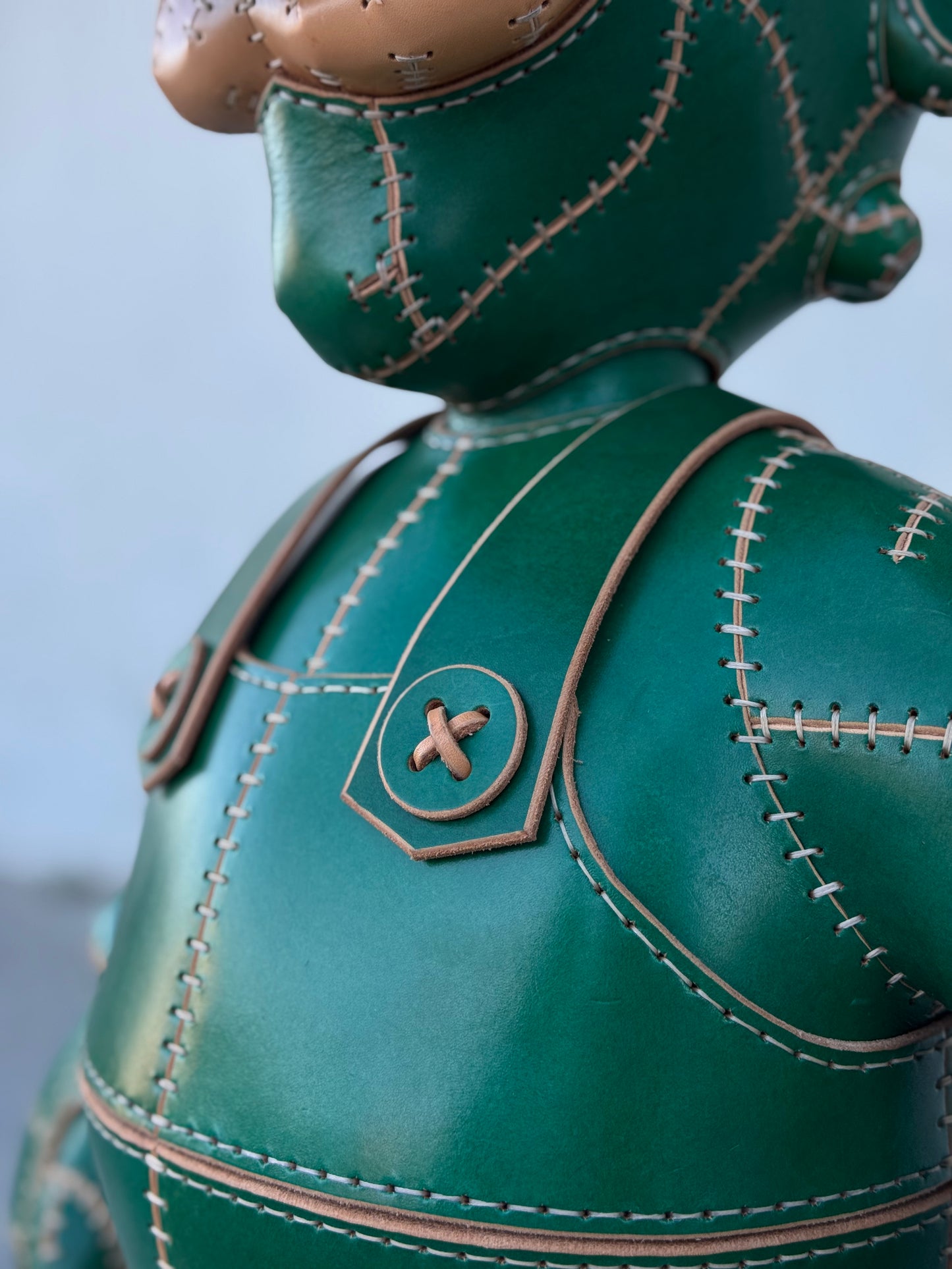Green Plumber Character – Handmade and Hand-Painted Leather Sculpture