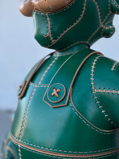 Green Plumber Character – Handmade and Hand-Painted Leather Sculpture