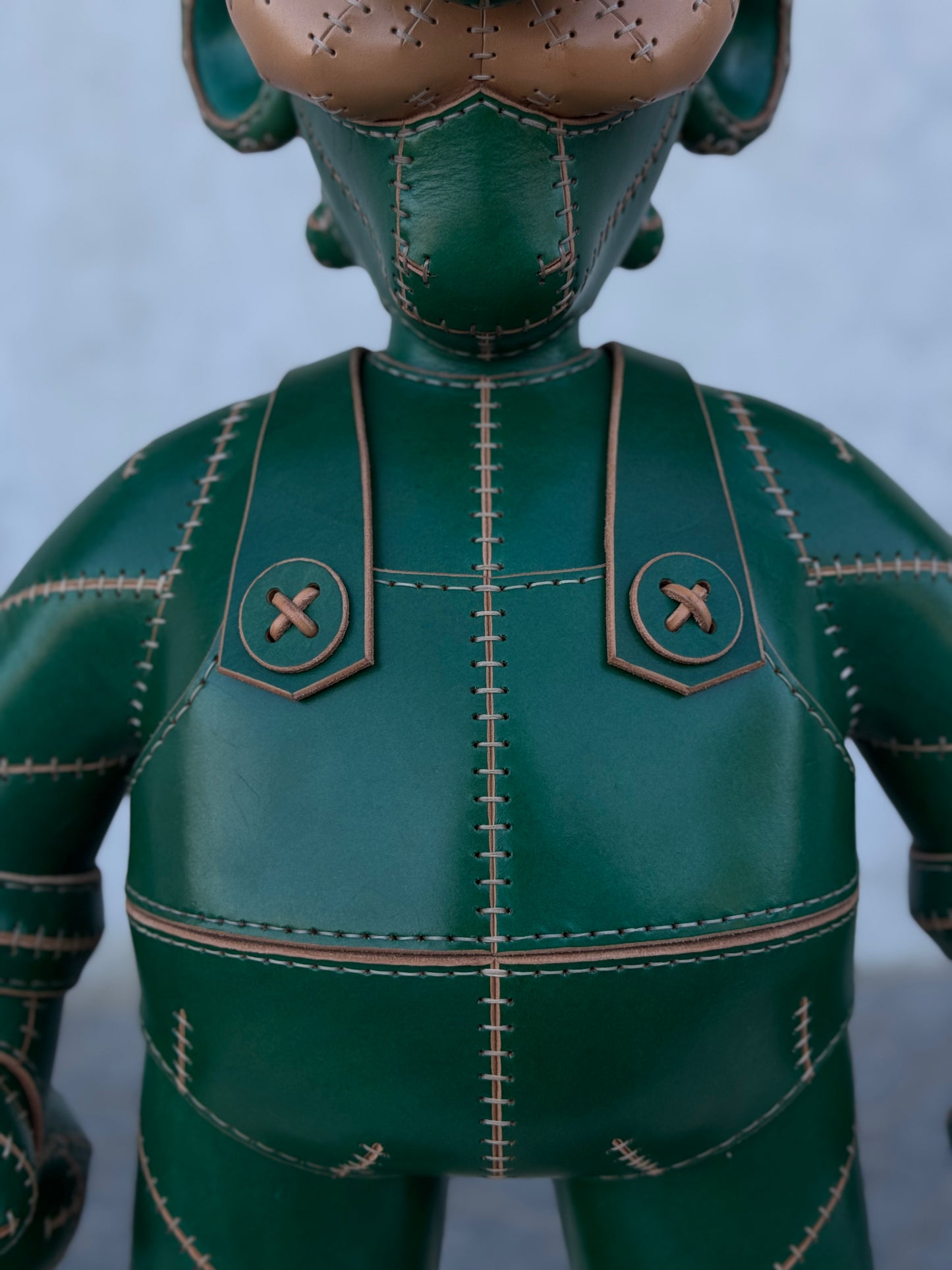 Green Plumber Character – Handmade and Hand-Painted Leather Sculpture