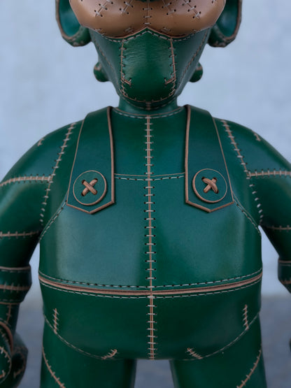 Green Plumber Character – Handmade and Hand-Painted Leather Sculpture