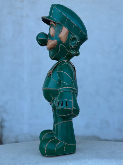 Green Plumber Character – Handmade and Hand-Painted Leather Sculpture