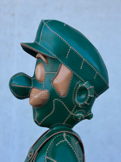 Green Plumber Character – Handmade and Hand-Painted Leather Sculpture