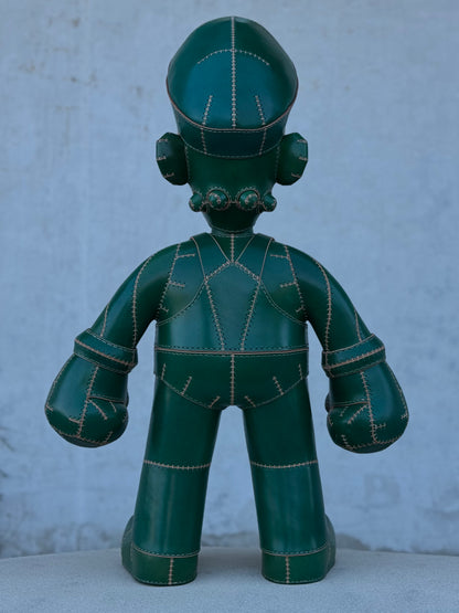 Green Plumber Character – Handmade and Hand-Painted Leather Sculpture
