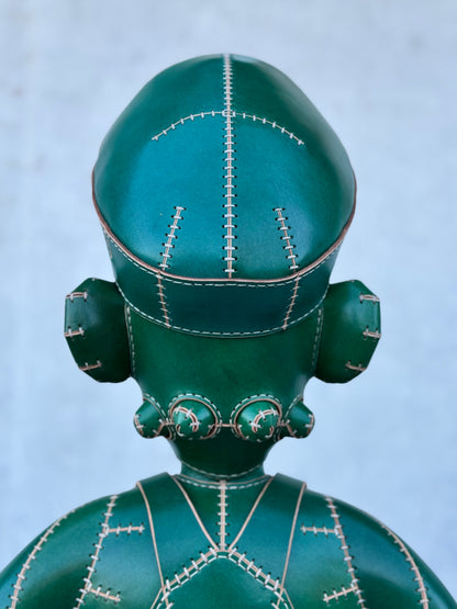 Green Plumber Character – Handmade and Hand-Painted Leather Sculpture