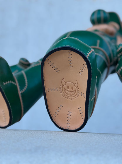 Green Plumber Character – Handmade and Hand-Painted Leather Sculpture