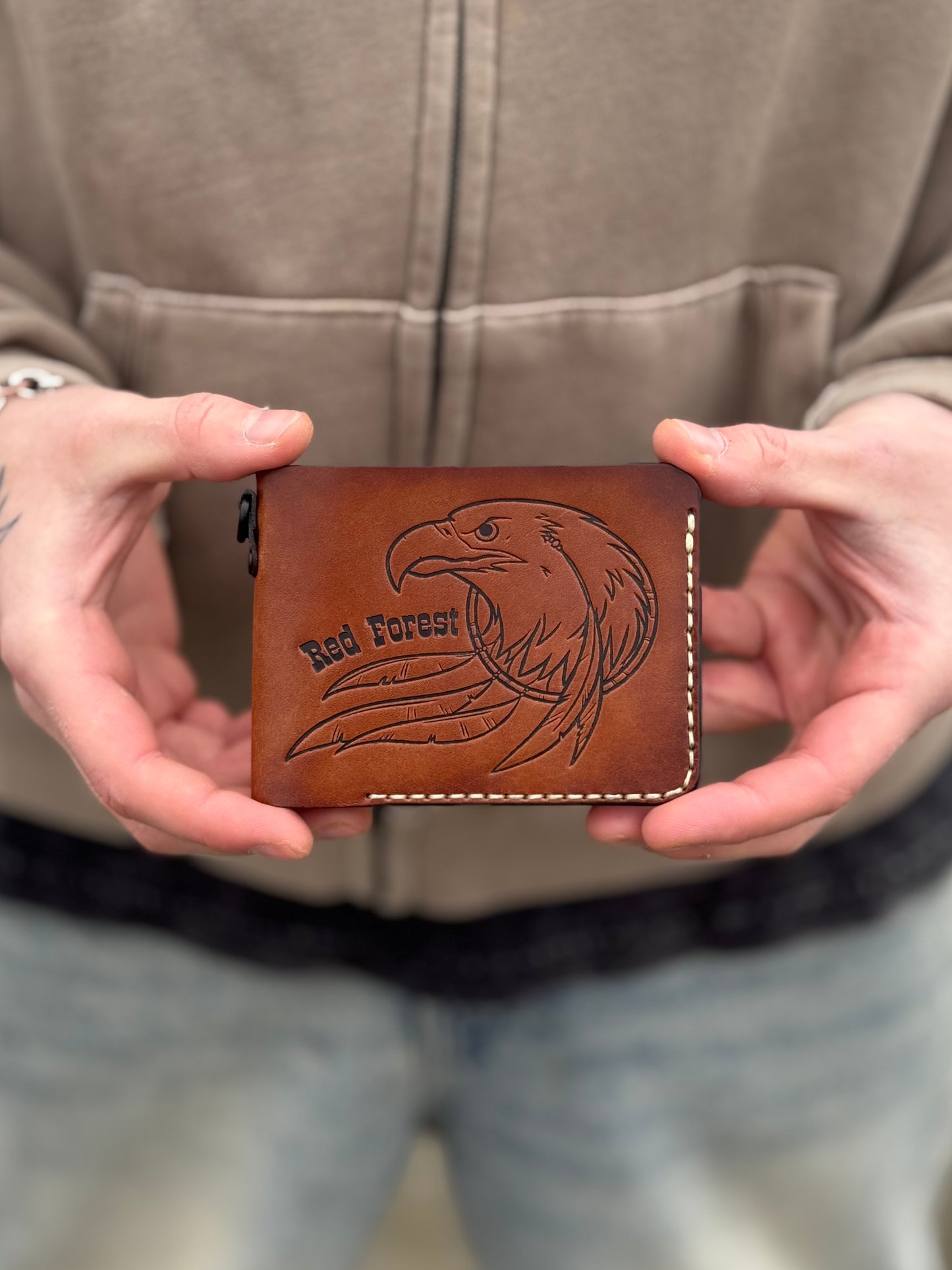 Handmade Leather Wallet with Eagle Embossing