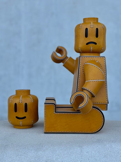 Handmade Building Block Character Leather Sculpture | Articulated Collectible