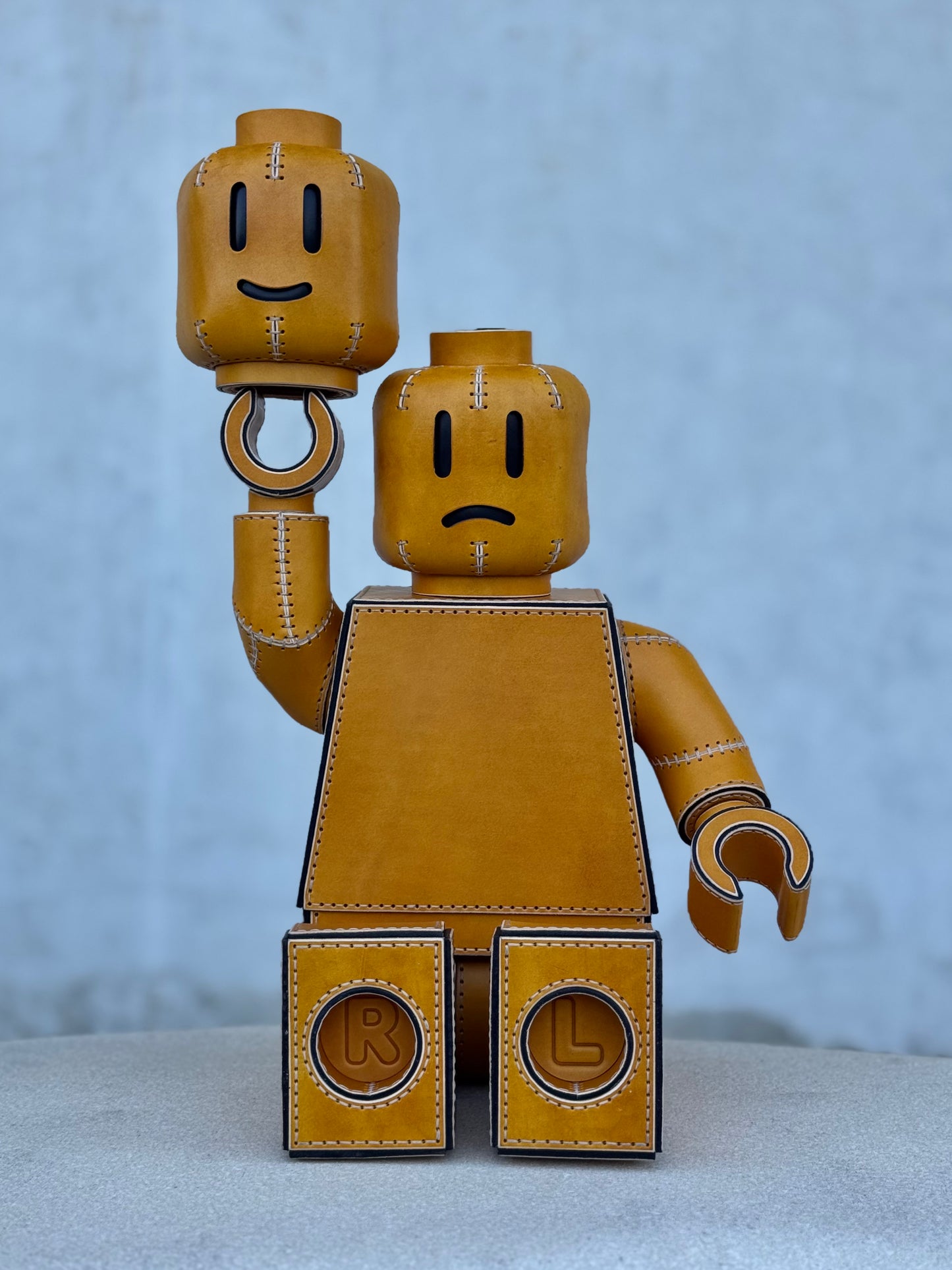Handmade Building Block Character Leather Sculpture | Articulated Collectible