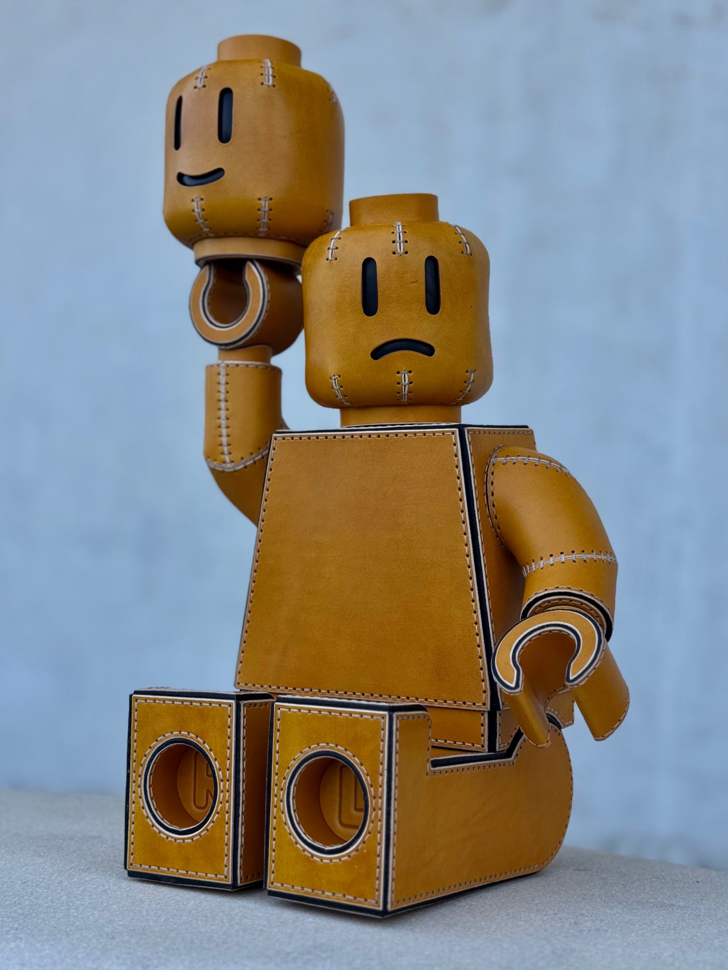 Handmade Building Block Character Leather Sculpture | Articulated Collectible