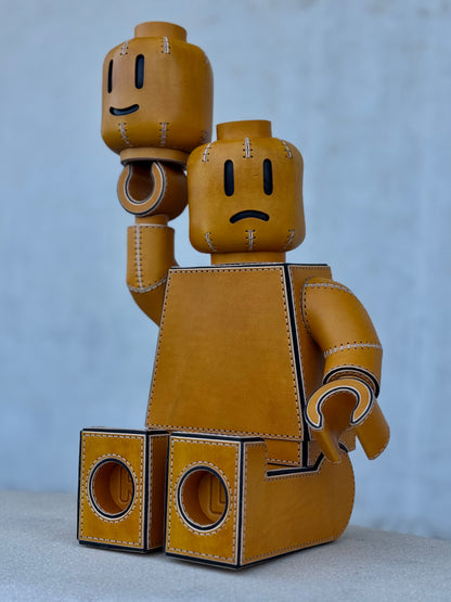 Handmade Building Block Character Leather Sculpture | Articulated Collectible