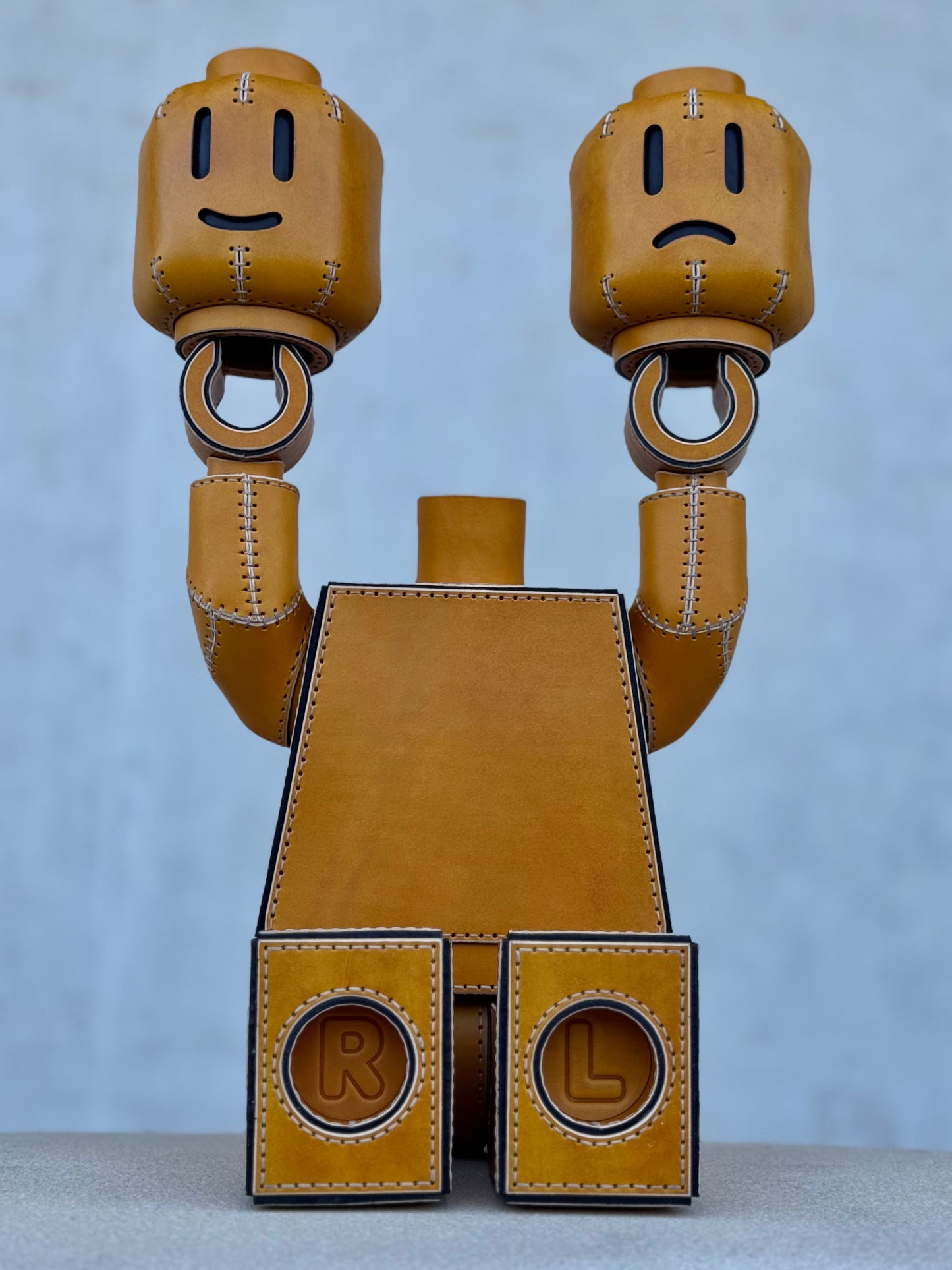 Handmade Building Block Character Leather Sculpture | Articulated Collectible