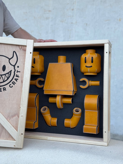 Handmade Building Block Character Leather Sculpture | Articulated Collectible