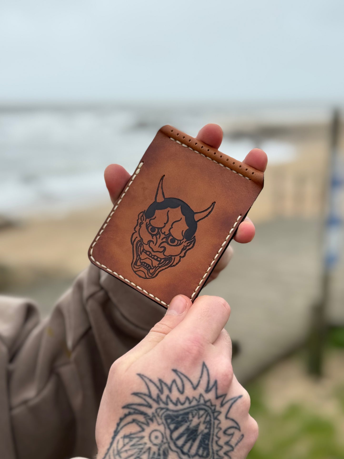 Handmade Brown Leather Money Clip Ony Mask