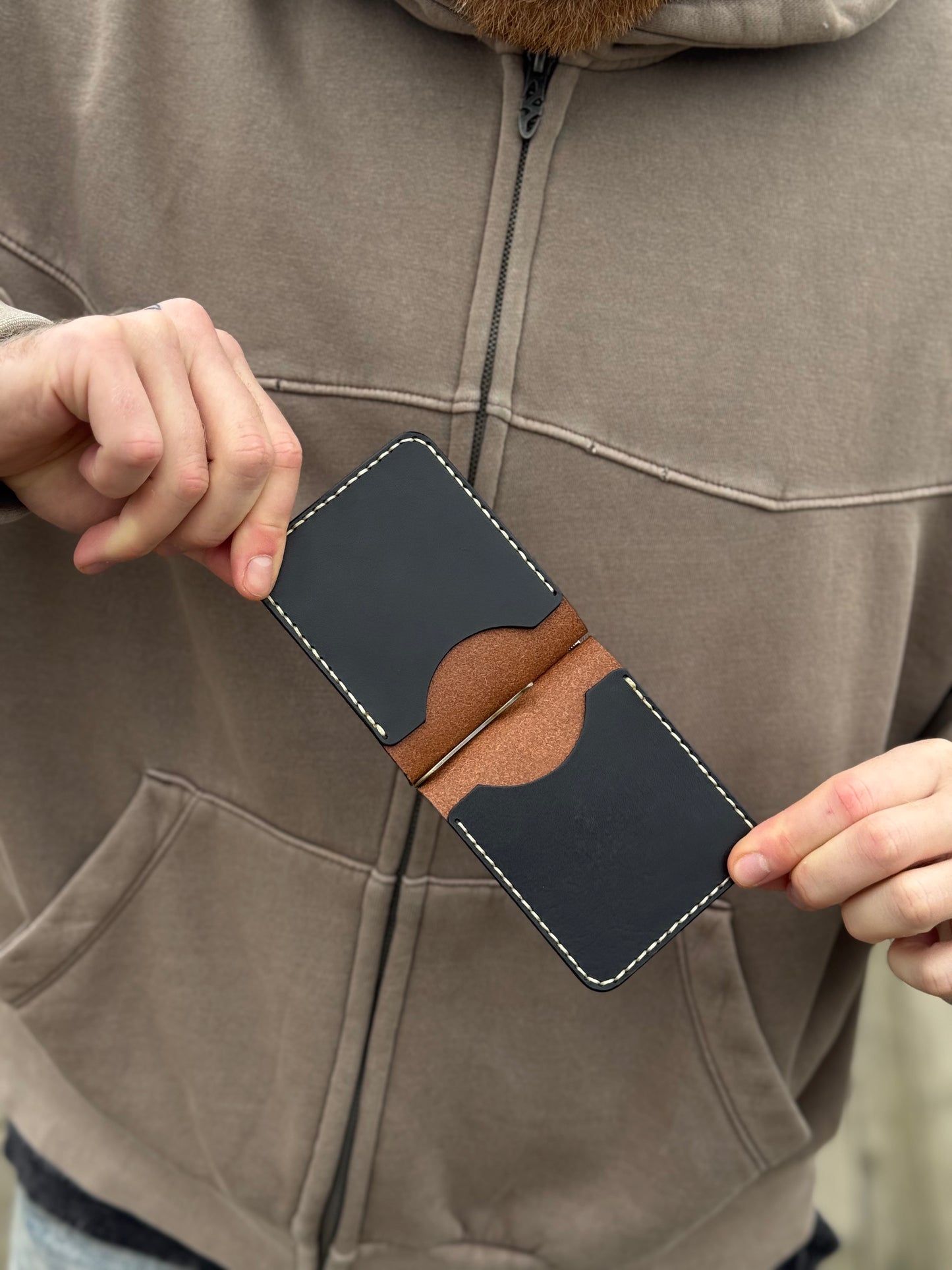 Handmade Brown Leather Money Clip Ony Mask