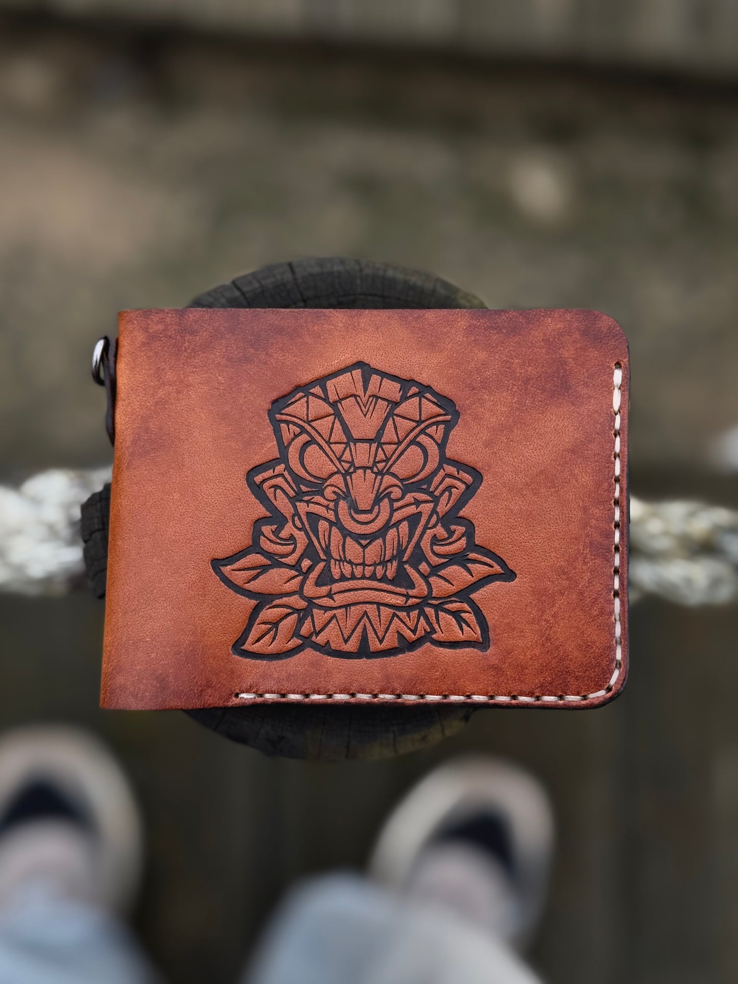 Handmade Leather Wallet with Mask Embossing