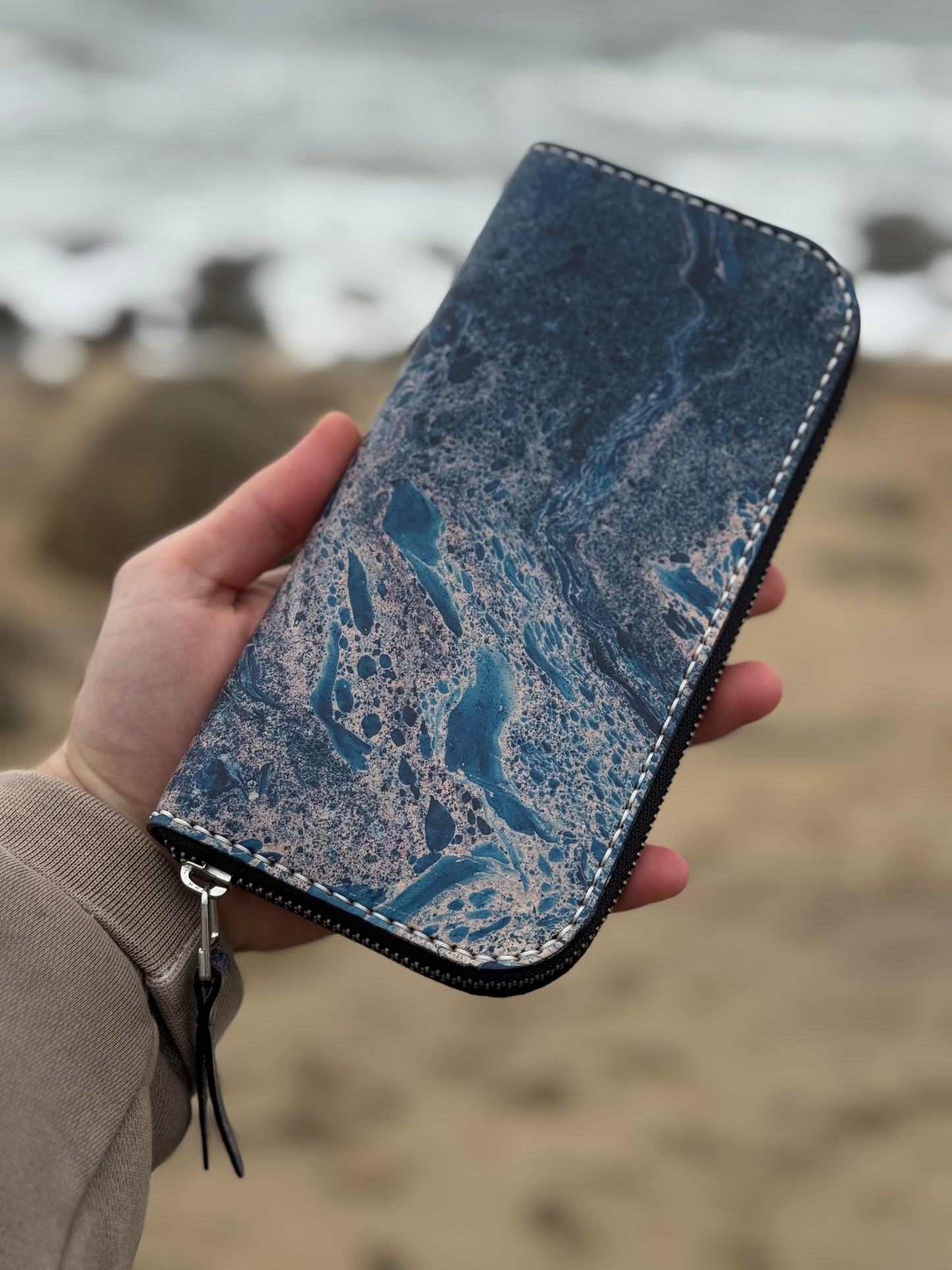Hand-Dyed Leather Zip Around Wallet