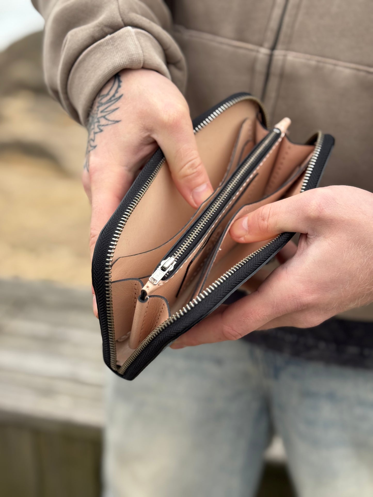 Hand-Dyed Leather Zip Around Wallet