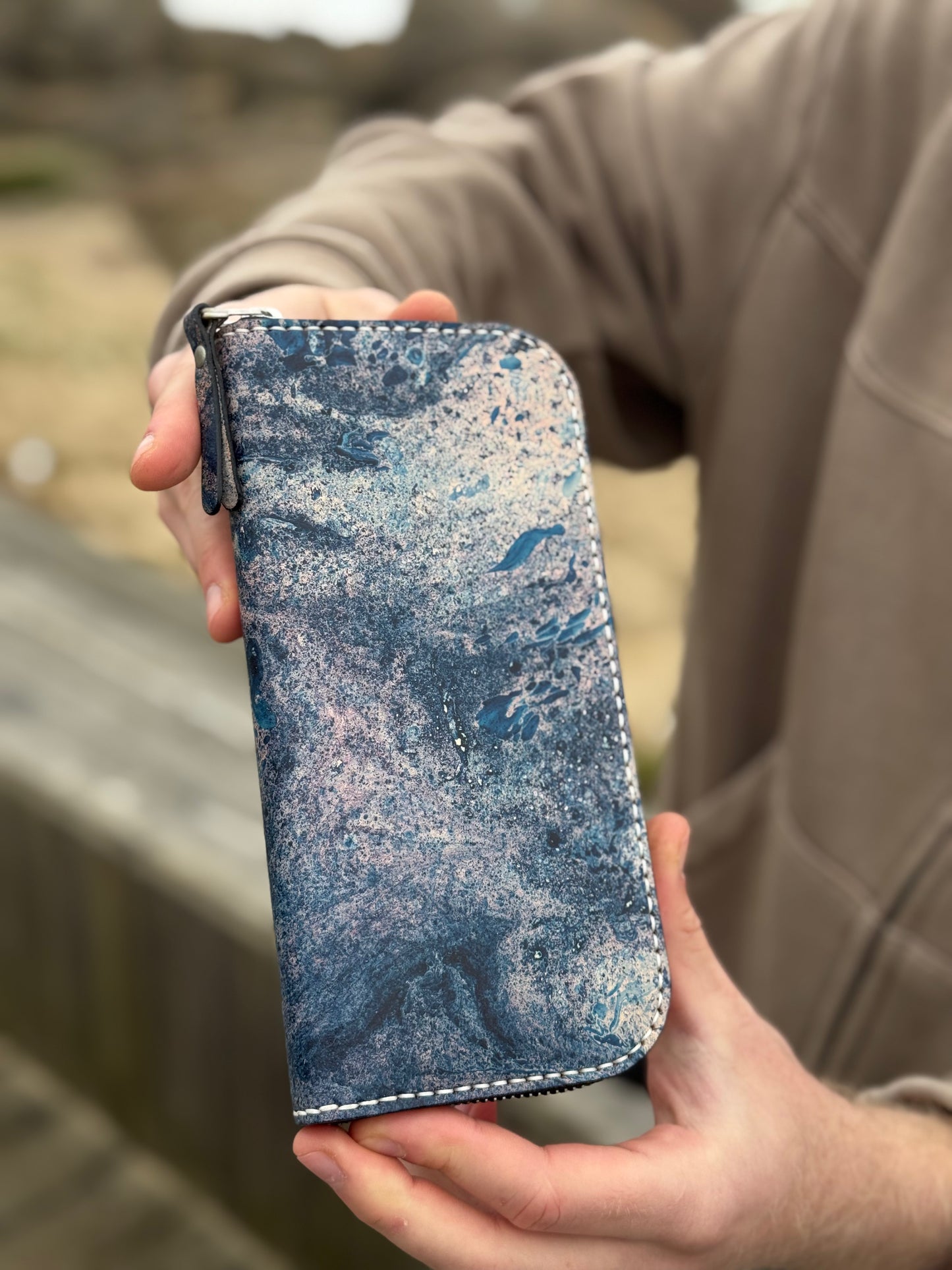 Hand-Dyed Leather Zip Around Wallet