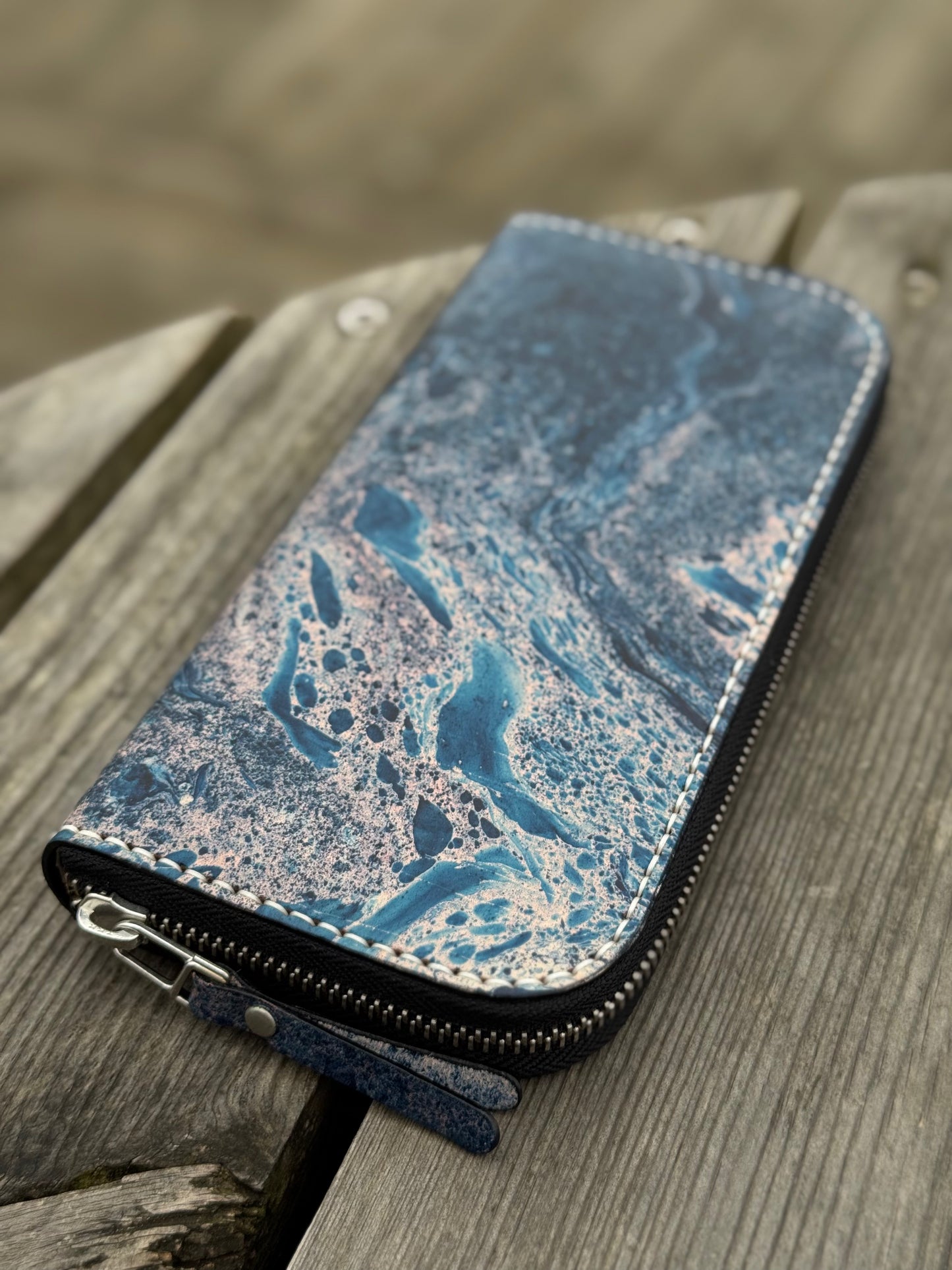 Hand-Dyed Leather Zip Around Wallet
