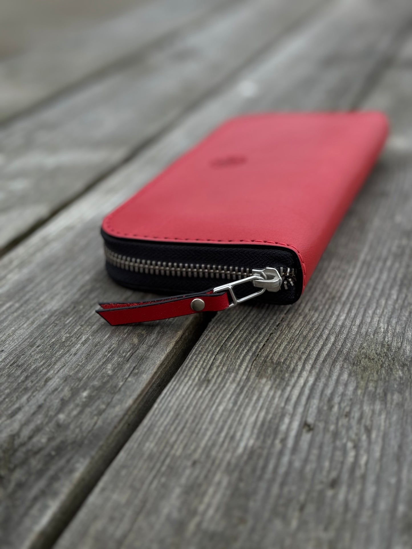 Red Leather Zip Around Wallet | Long Minimalist Design