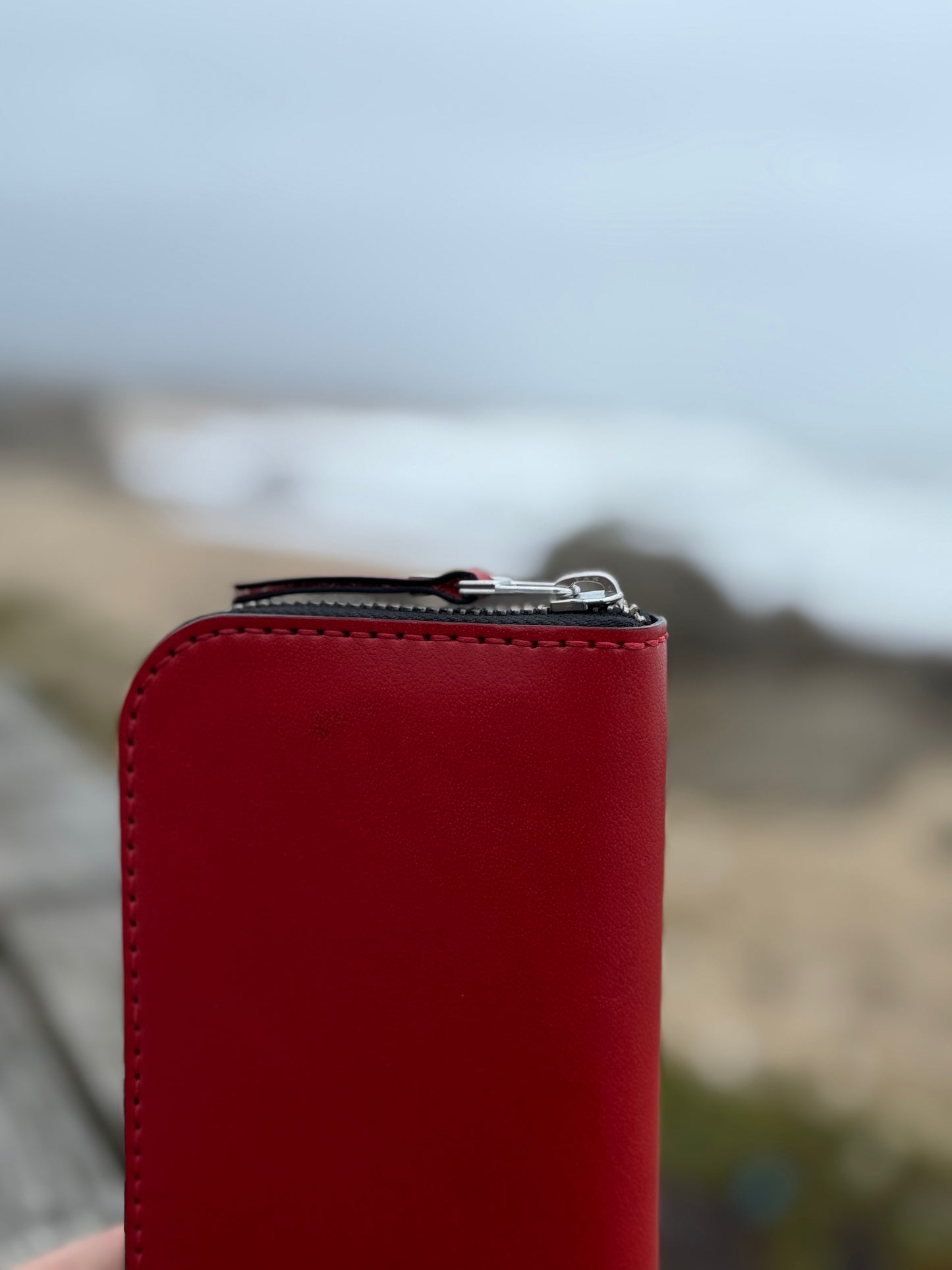 Red Leather Zip Around Wallet | Long Minimalist Design