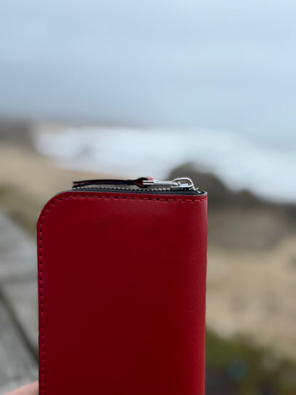 Red Leather Zip Around Wallet | Long Minimalist Design