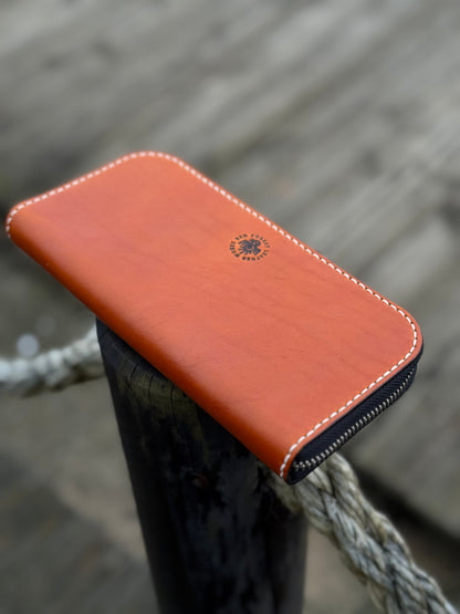 Brown Leather Zip Around Wallet | Long Minimalist Design