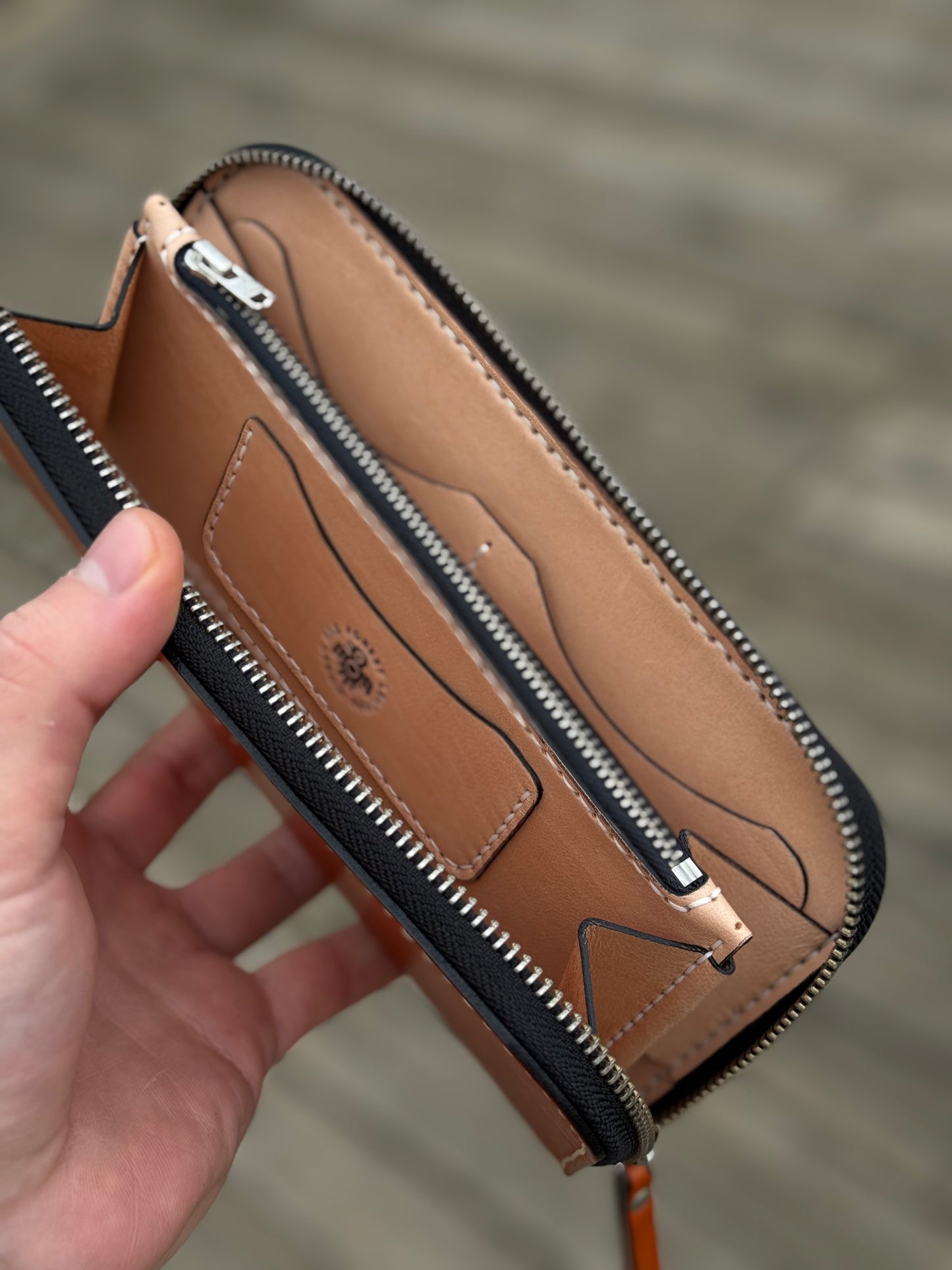 Brown Leather Zip Around Wallet | Long Minimalist Design