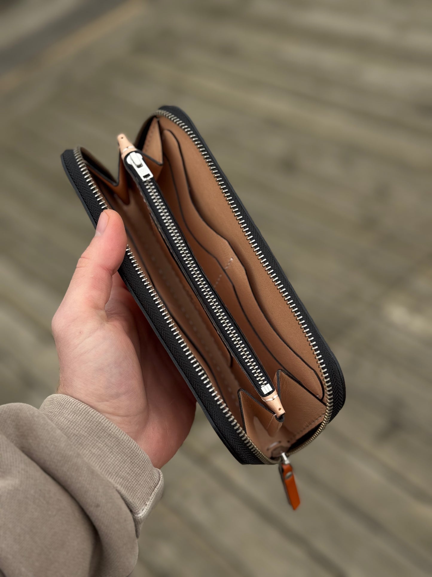 Brown Leather Zip Around Wallet | Long Minimalist Design