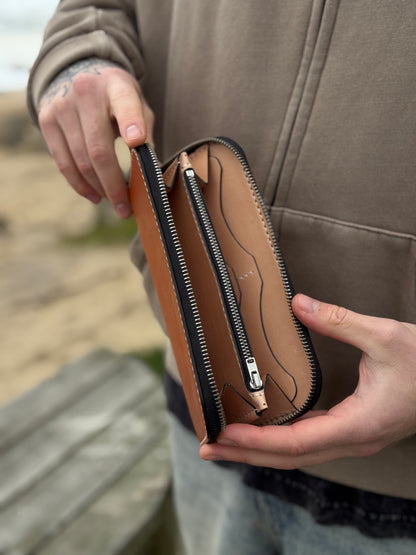 Brown Leather Zip Around Wallet | Long Minimalist Design