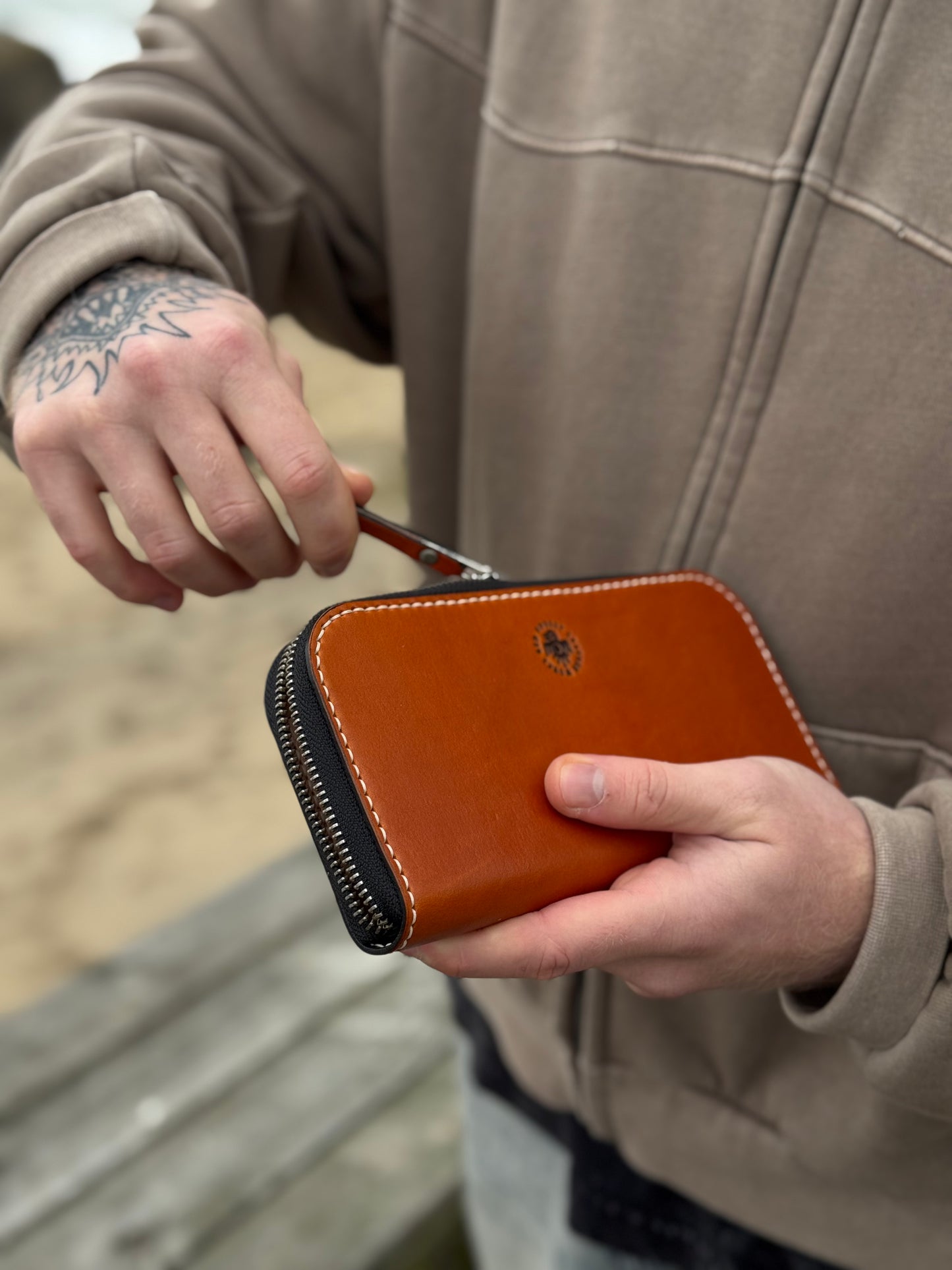 Brown Leather Zip Around Wallet | Long Minimalist Design