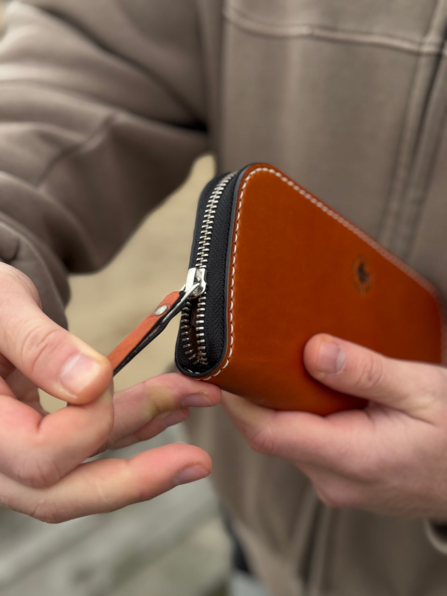 Brown Leather Zip Around Wallet | Long Minimalist Design